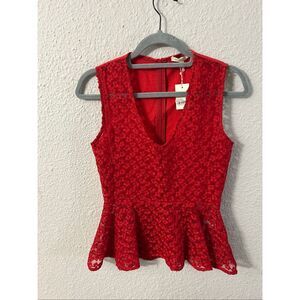 Maje slevless floral embroidery red top size 2